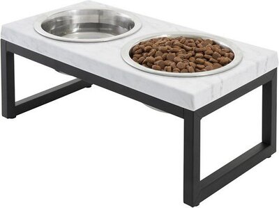 frisco-marble-print-stainless-steel-double-elevated-dog-bowl